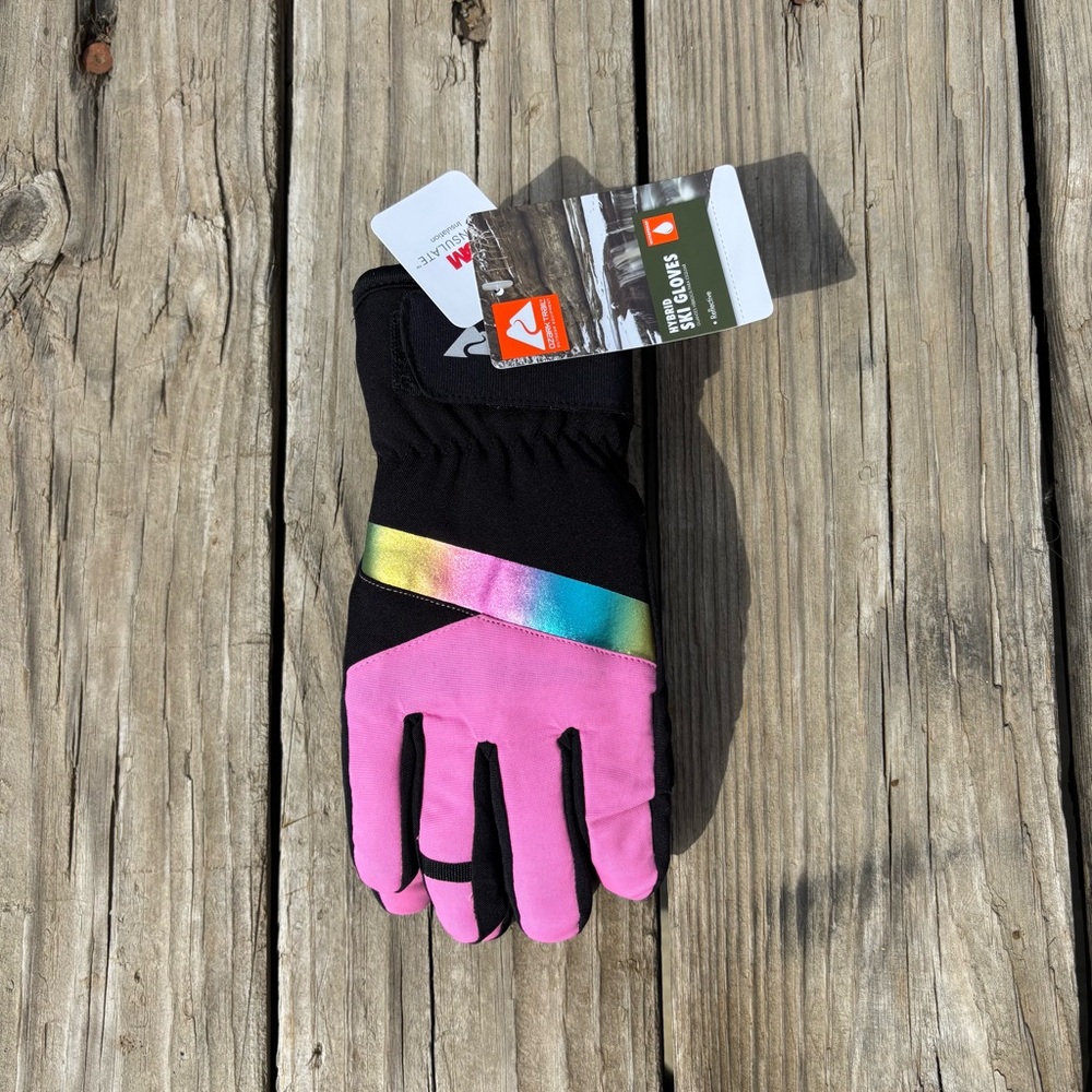 Girls Hybrid winter ski gloves size S/M waterproof sport reflective